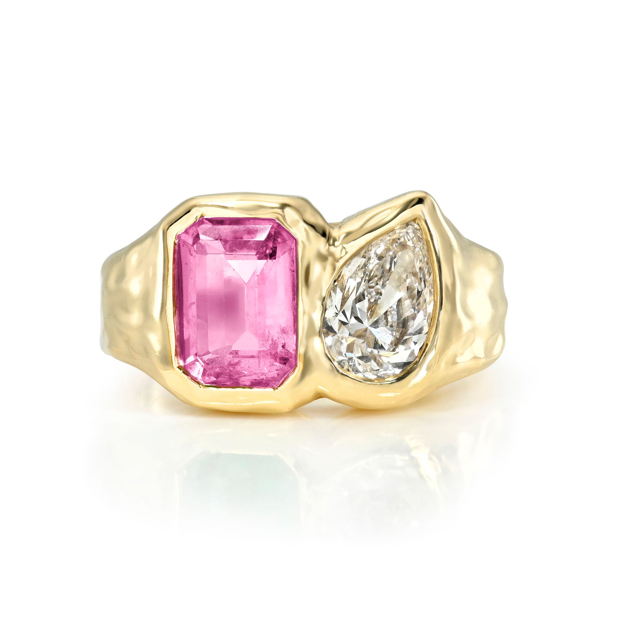 Toi Et Moi River Pink Sapphire and Diamond Ring Yellow Gold 5.5 by Logan Hollowell Jewelry