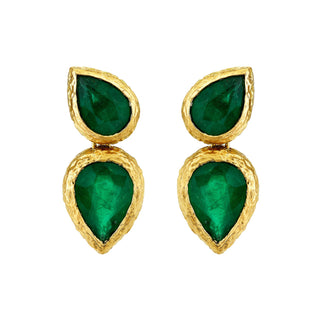 Queen Double Water Drop Emerald Pear Studs Yellow Gold   by Logan Hollowell Jewelry
