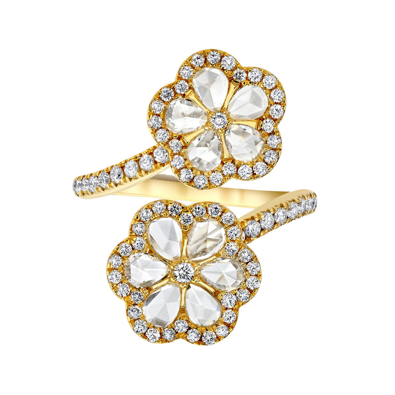 Eternal Jardin Rose Cut Diamond Pear Double Flower Ring Yellow Gold 4 by Logan Hollowell Jewelry