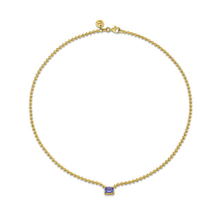 Emerald Cut Tanzanite on Orb Chain Necklace Yellow Gold 14"  by Logan Hollowell Jewelry