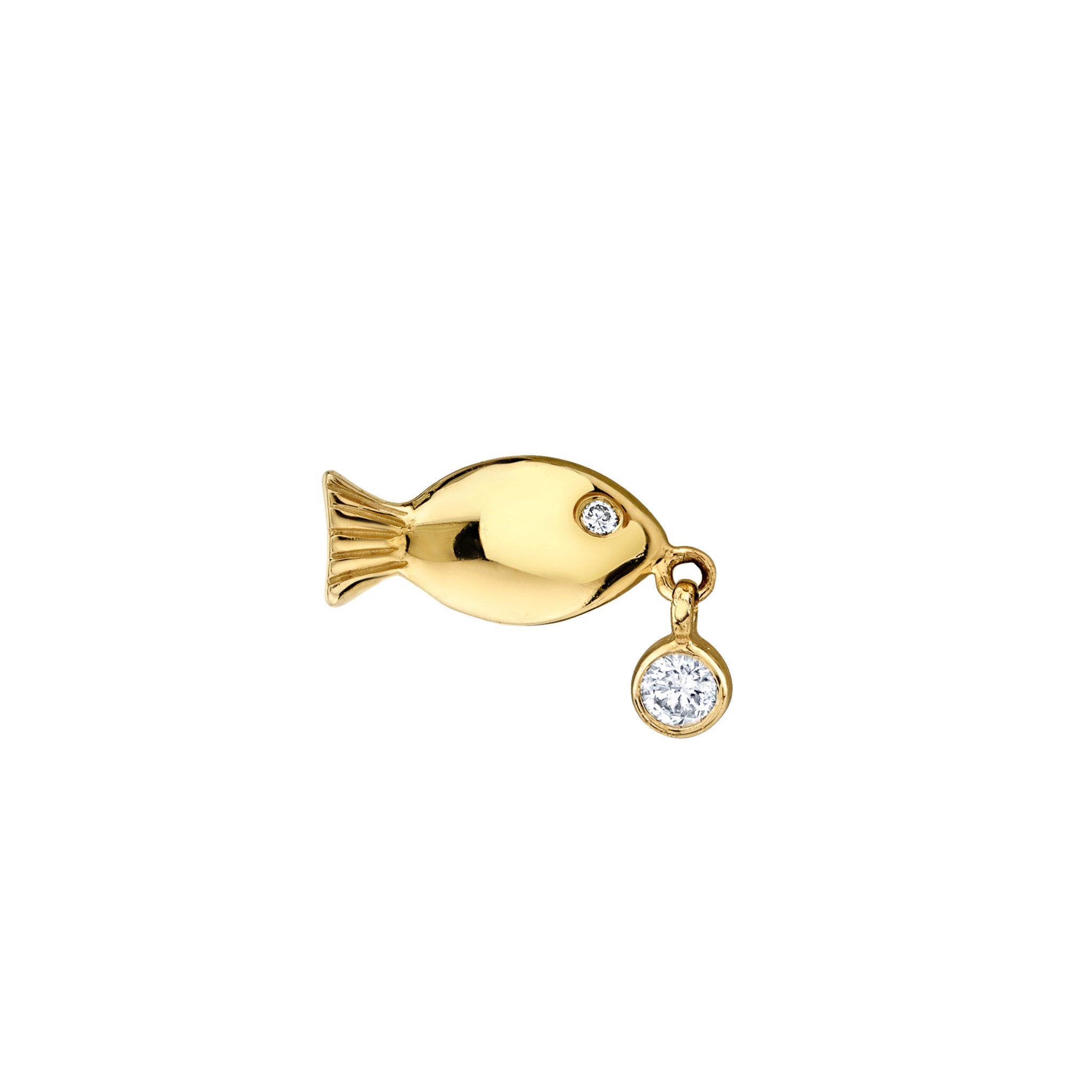 Tenfold Fish Stud with Diamond Yellow Gold by Logan Hollowell Jewelry