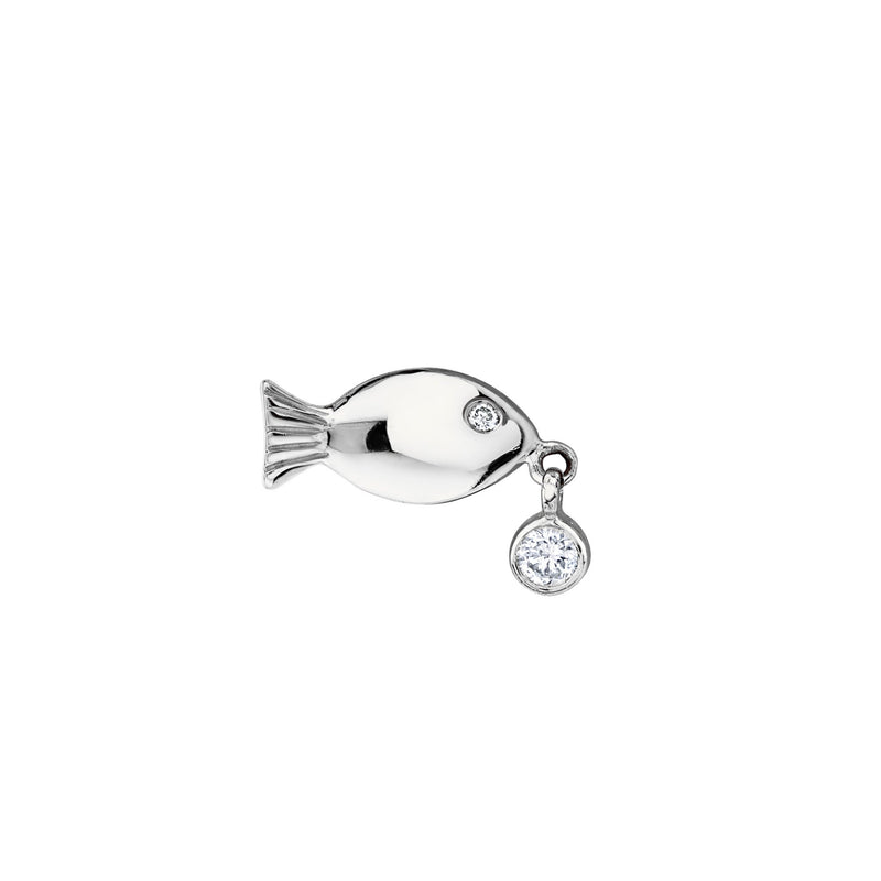 Tenfold Fish Stud with Diamond White Gold by Logan Hollowell Jewelry