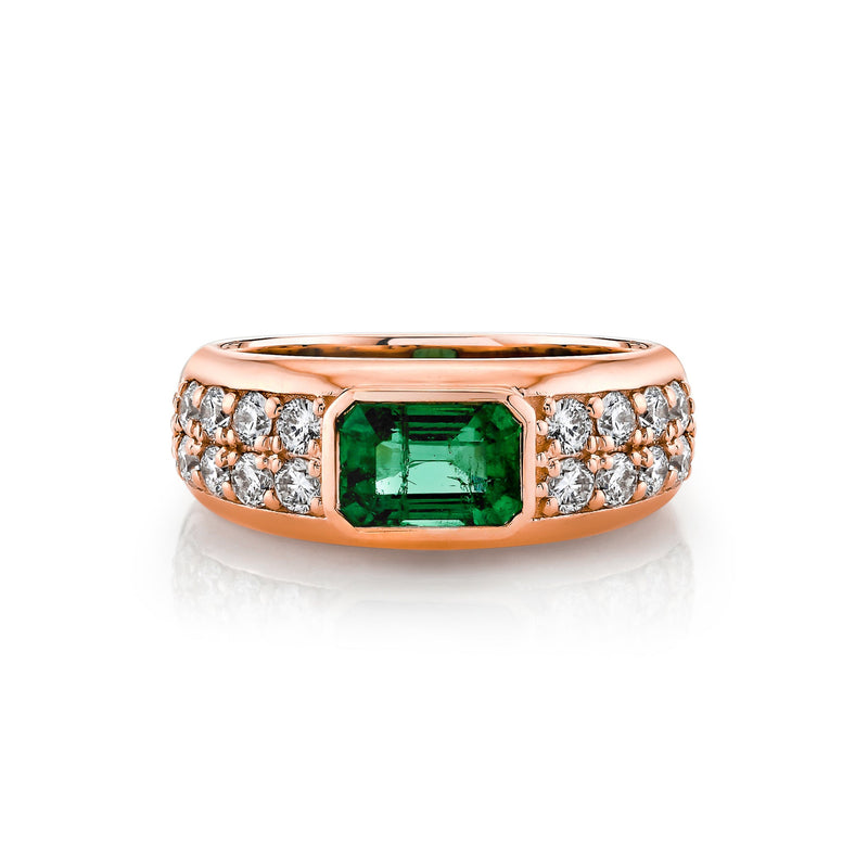 Abundantia Emerald Cut Emerald Diamond Pavé Ring Rose Gold 3 by Logan Hollowell Jewelry