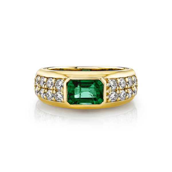 Abundantia Emerald Cut Emerald Diamond Pavé Ring Yellow Gold 3 by Logan Hollowell Jewelry