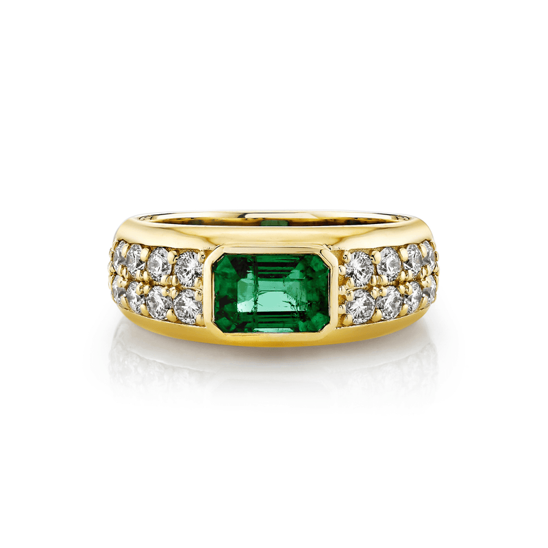 Abundantia Emerald Cut Emerald Diamond Pavé Ring Yellow Gold 3 by Logan Hollowell Jewelry