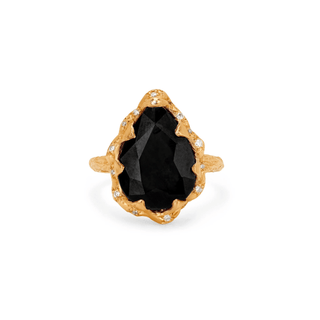 Medium Queen Water Drop Onyx Ring with Sprinkled Diamonds Yellow Gold 3  by Logan Hollowell Jewelry