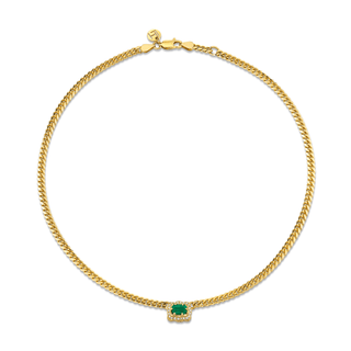Micro Queen Emerald Cuban Choker Full Pave Halo Yellow Gold   by Logan Hollowell Jewelry