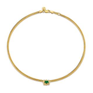 Micro Queen Emerald Cuban Choker Sprinkled Pave Halo Yellow Gold 13.5"-14"  by Logan Hollowell Jewelry