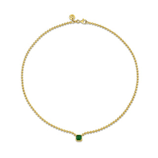 Asscher Cut Emerald on Orb Chain Necklace Yellow Gold 14"  by Logan Hollowell Jewelry