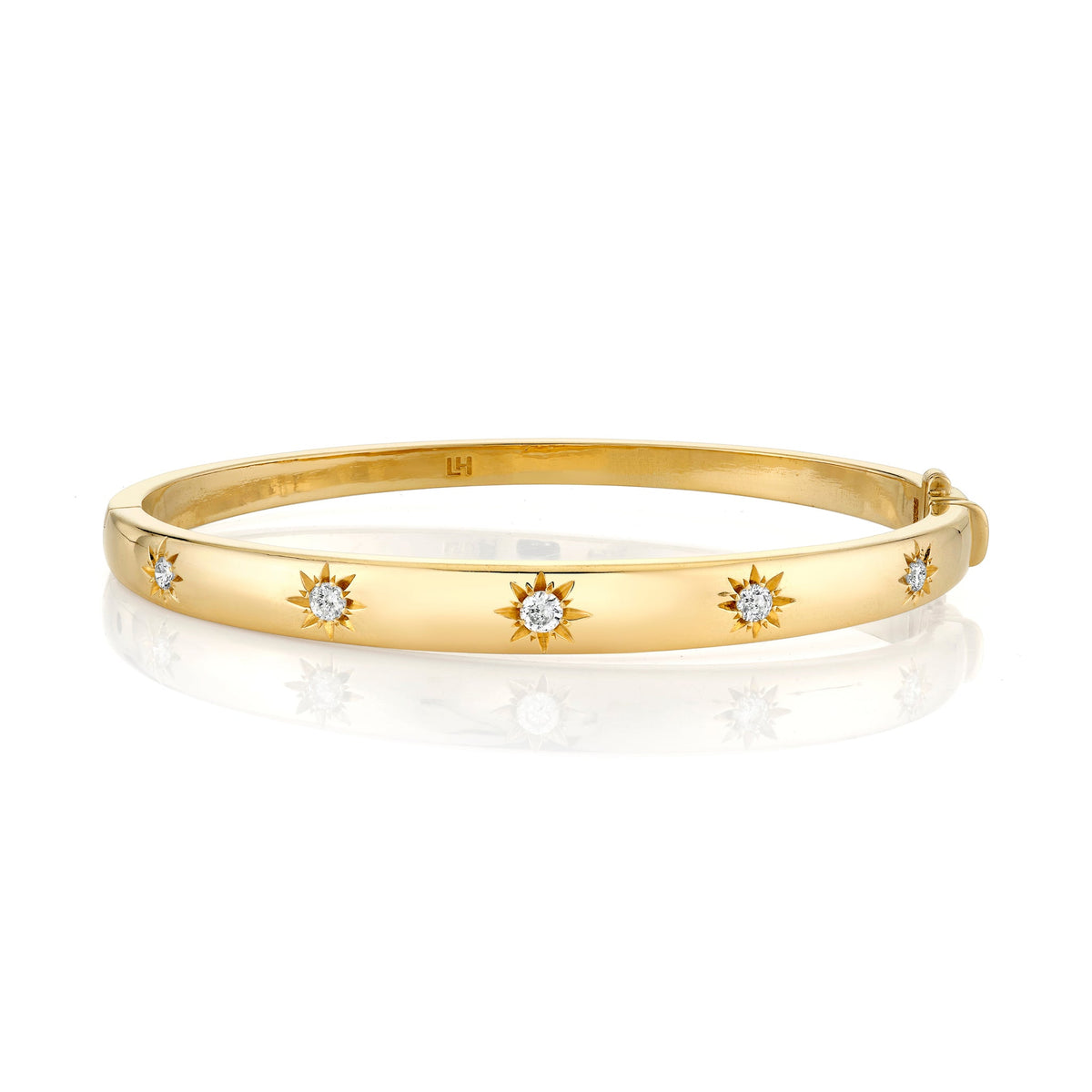 Star Set Rounded Diamond Bracelet Yellow Gold Small by Logan Hollowell Jewelry