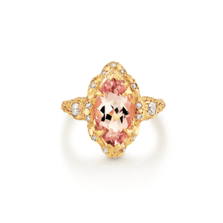 Queen Marquise Morganite Ring Yellow Gold 3  by Logan Hollowell Jewelry
