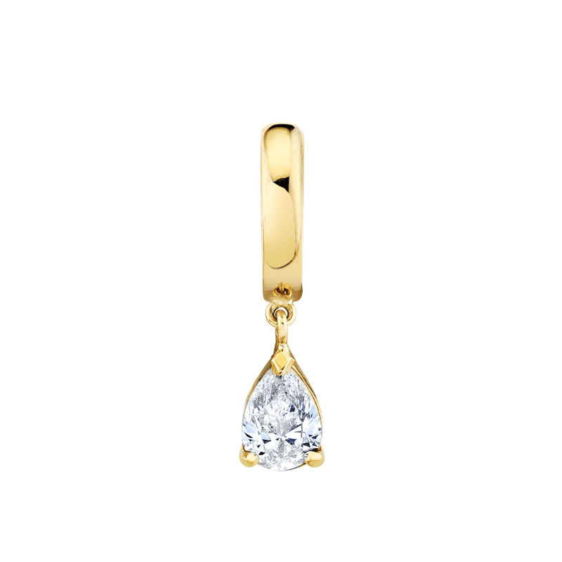 Pear Drop Diamond Huggies Yellow Gold Single by Logan Hollowell Jewelry