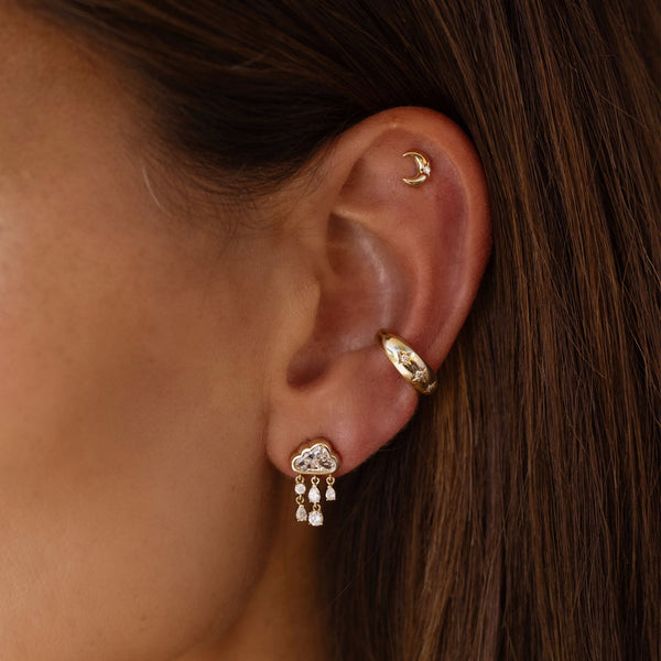 Crescent Stud with Star Set Diamond | Ready to Ship by Logan Hollowell Jewelry