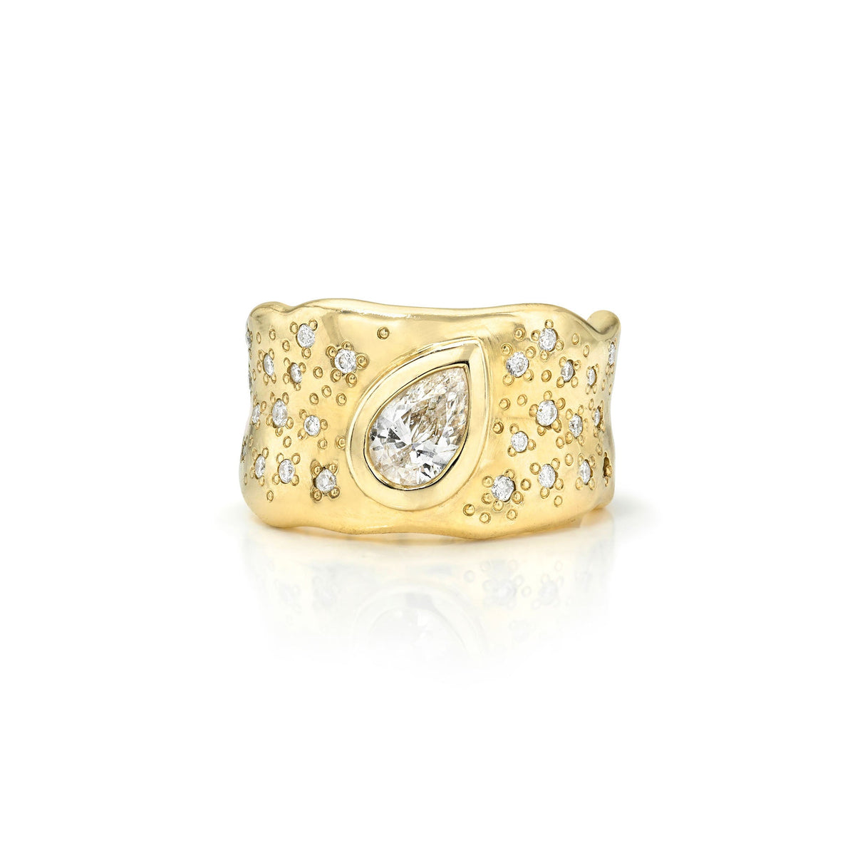 Water Drop Diamond Cigar Band with Oracle Set Diamonds Yellow Gold 2.75 by Logan Hollowell Jewelry