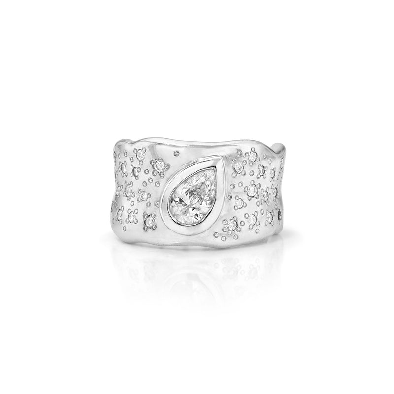 Water Drop Diamond Cigar Band with Oracle Set Diamonds White Gold 3 by Logan Hollowell Jewelry