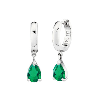 Reverse Water Drop Emerald Huggies White Gold Pair  by Logan Hollowell Jewelry
