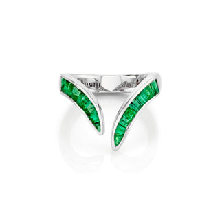 Baguette Emerald Tusk Ring White Gold 3.0  by Logan Hollowell Jewelry