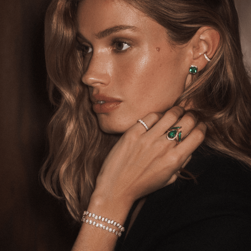 Asscher Emerald River Studs by Logan Hollowell Jewelry