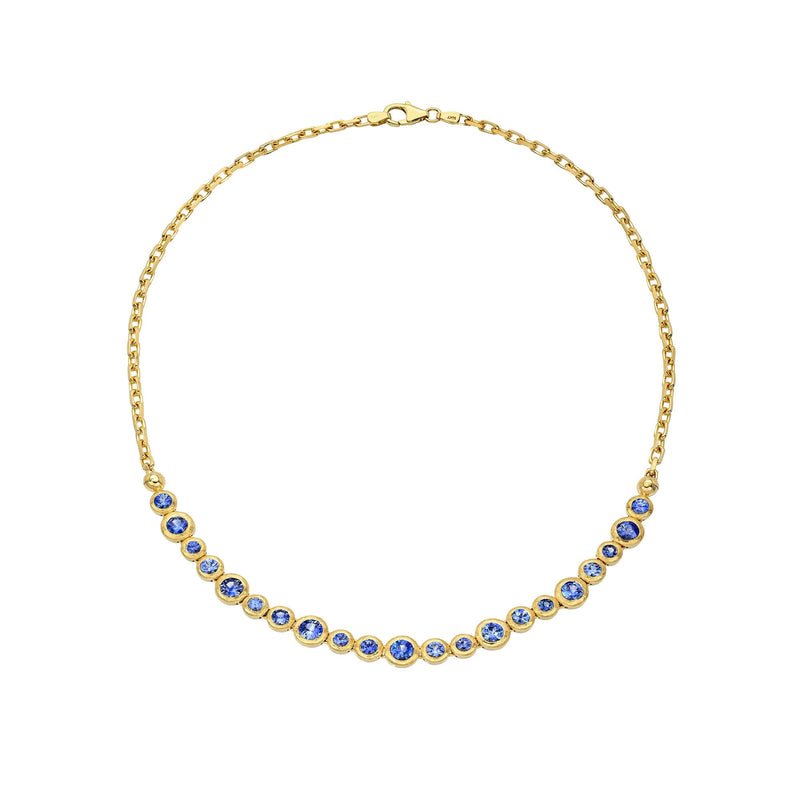 Blue Sapphire Bubble Link Necklace Yellow Gold by Logan Hollowell Jewelry