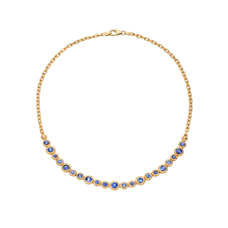 Blue Sapphire Bubble Link Necklace Rose Gold by Logan Hollowell Jewelry