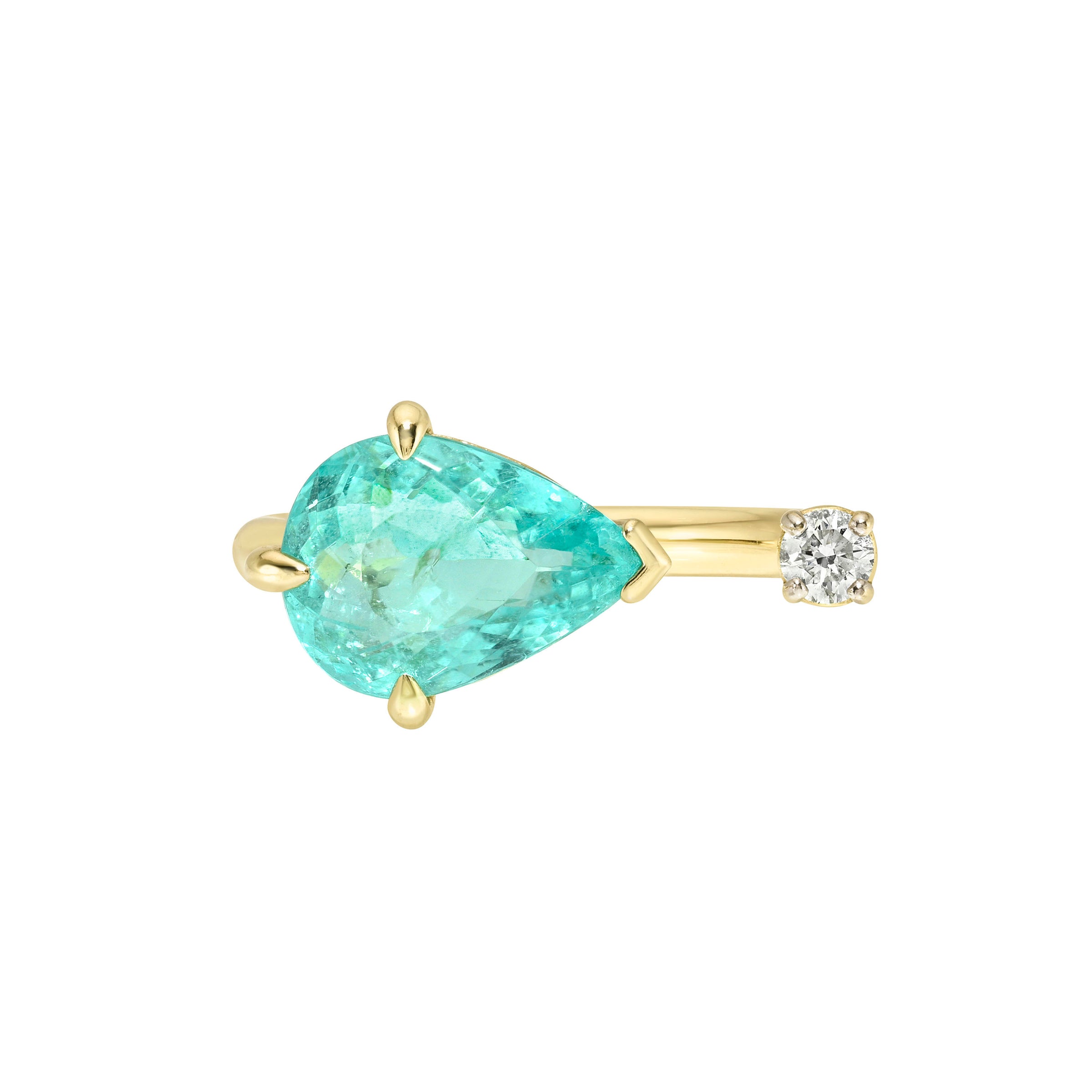 Lagoon Paraiba and Diamond Nexus Ring Yellow Gold 3 by Logan Hollowell Jewelry