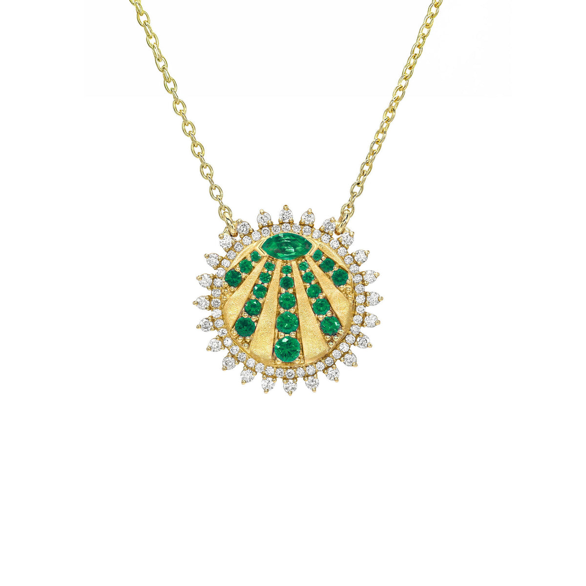 Petite "You Are My Sunshine" Diamond and Emerald Necklace 2.0 Yellow Gold by Logan Hollowell Jewelry