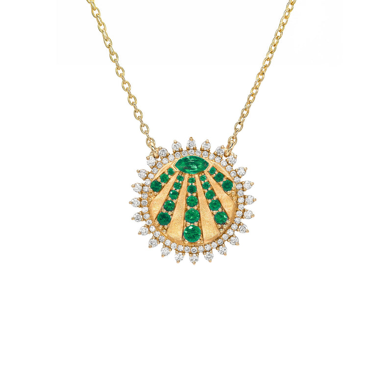 Petite "You Are My Sunshine" Diamond and Emerald Necklace Rose Gold by Logan Hollowell Jewelry
