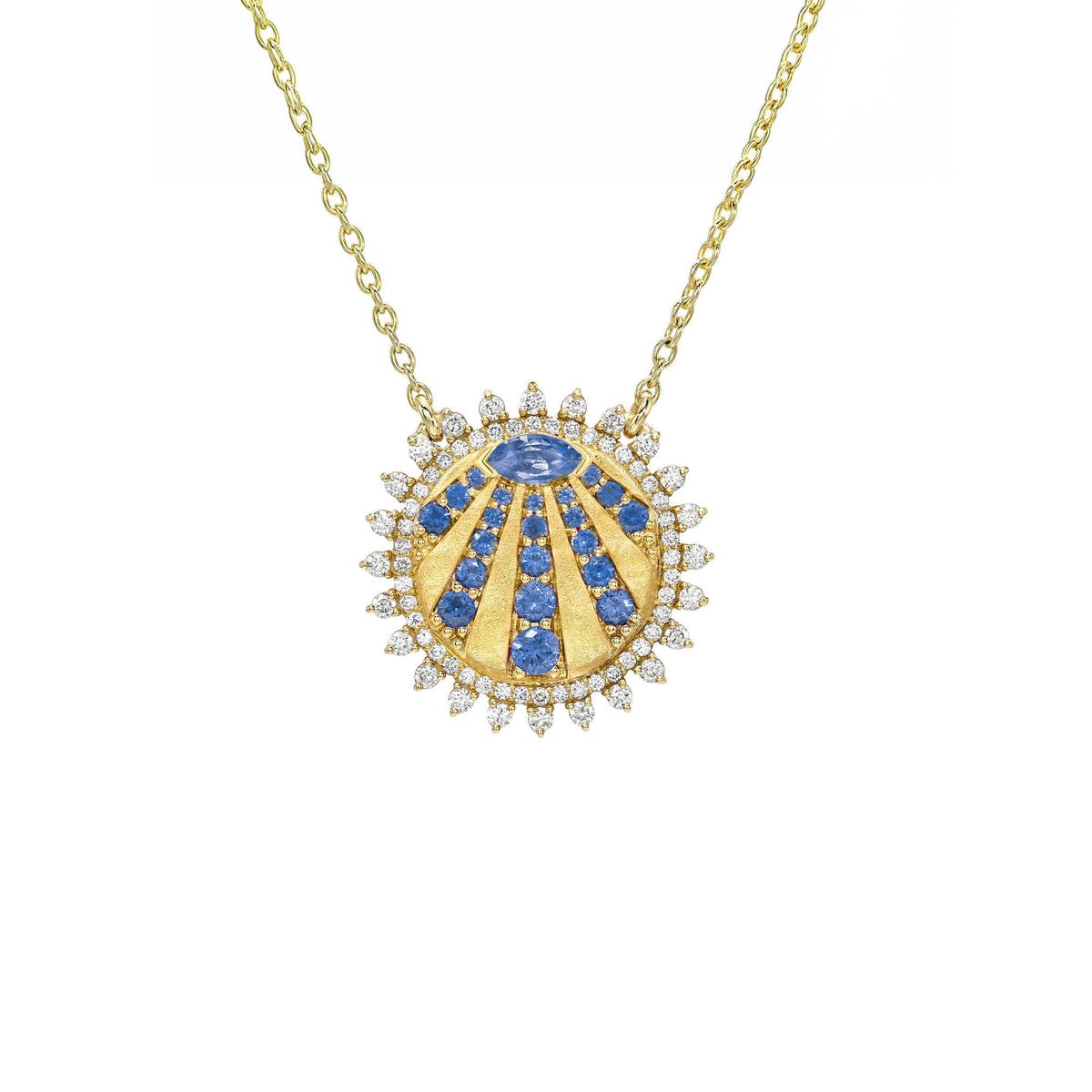 Petite "You Are My Sunshine" Diamond and Sapphire Necklace 2.0 Yellow Gold by Logan Hollowell Jewelry