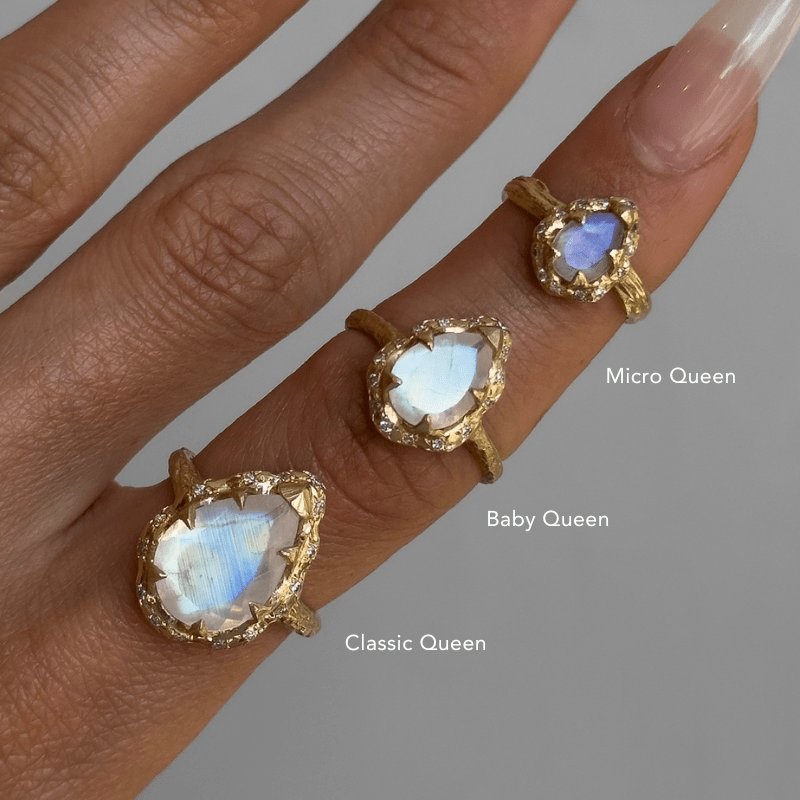 Micro Queen Water Drop Moonstone Rose Thorn Ring with Sprinkled Diamonds | Ready to Ship by Logan Hollowell Jewelry