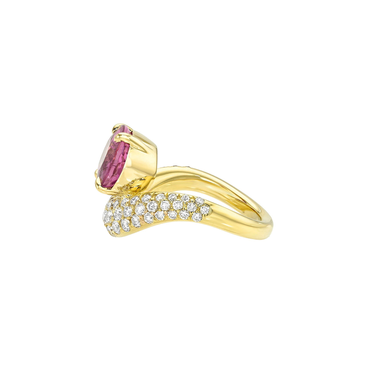 Enigma Rubellite Pavé Diamond Wave Ring by Logan Hollowell Jewelry