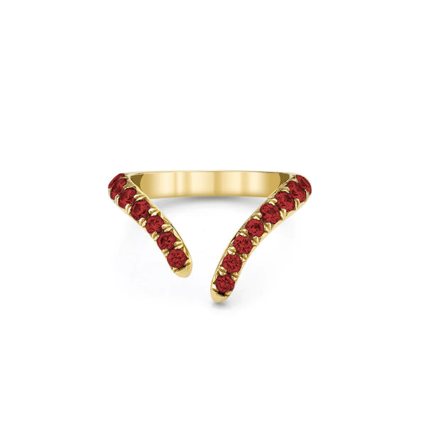 14K French Pavé Ruby Tusk Ring Yellow Gold 5.5 by Logan Hollowell Jewelry