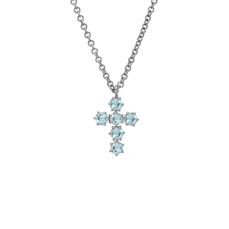 Petite Aquamarine Solar Flare Cross