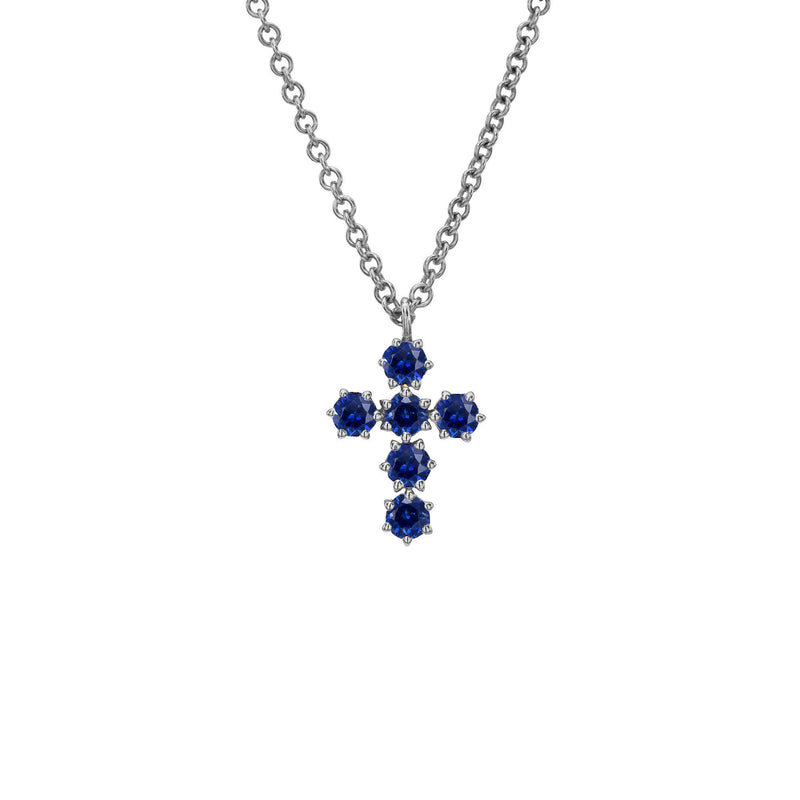 Petite Blue Sapphire Solar Flare Cross