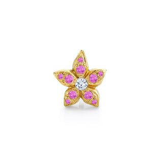 14k Atlantis Pink Sapphire Flower Studs | Ready to Ship Yellow Gold   by Logan Hollowell Jewelry