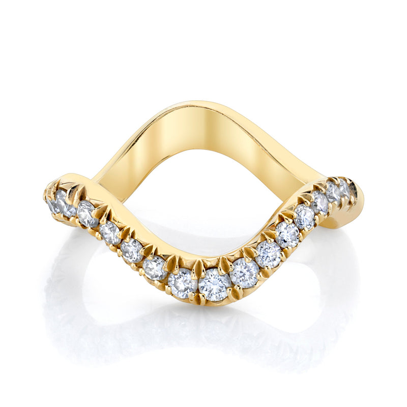 French Pave Graduated Diamond Wave Ring Yellow Gold 4 by Logan Hollowell Jewelry