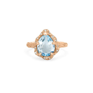 Baby Queen Water Drop Aquamarine Ring with Sprinkled Diamonds 4 Rose Gold  by Logan Hollowell Jewelry