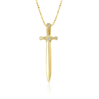 Valor Sword Pendant with Diamonds Yellow Gold 18"  by Logan Hollowell Jewelry