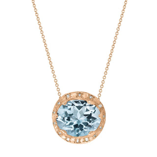 Queen Oval Aquamarine Necklace with Sprinkled Diamonds Rose Gold   by Logan Hollowell Jewelry