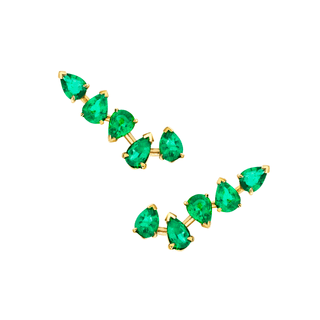 18k Baby Reverse Water Drop 5 Emerald Earrings Yellow Gold Pair  by Logan Hollowell Jewelry