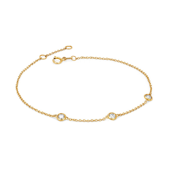 3 Diamond Orbit Bezel Bracelet | Ready to Ship Yellow Gold by Logan Hollowell Jewelry