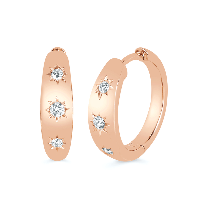 Star Set Rounded Diamond Hoops Rose Gold by Logan Hollowell Jewelry