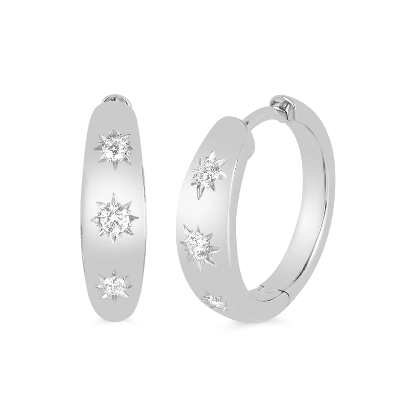 Star Set Rounded Diamond Hoops White Gold by Logan Hollowell Jewelry