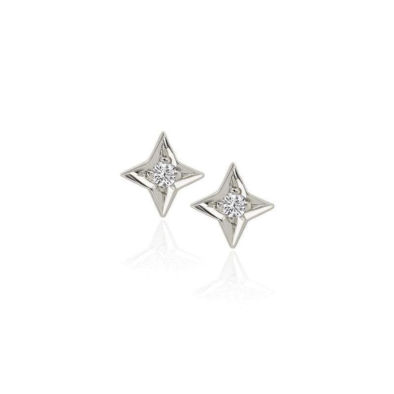 Four Point Star Studs White Gold Pair by Logan Hollowell Jewelry
