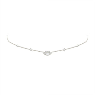 5 Diamond Orbit Bezel Choker with Angel Eye Diamond Center White Gold 14-15-16"  by Logan Hollowell Jewelry