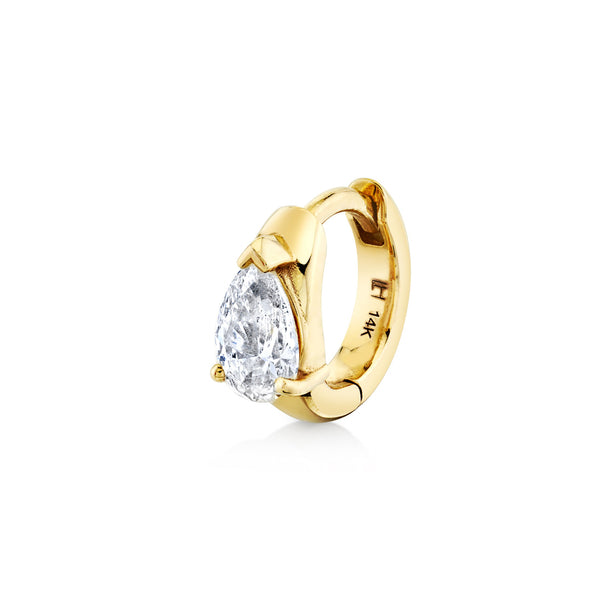 Water Drop Diamond Pear Huggies | Ready to Ship Yellow Gold Single by Logan Hollowell Jewelry