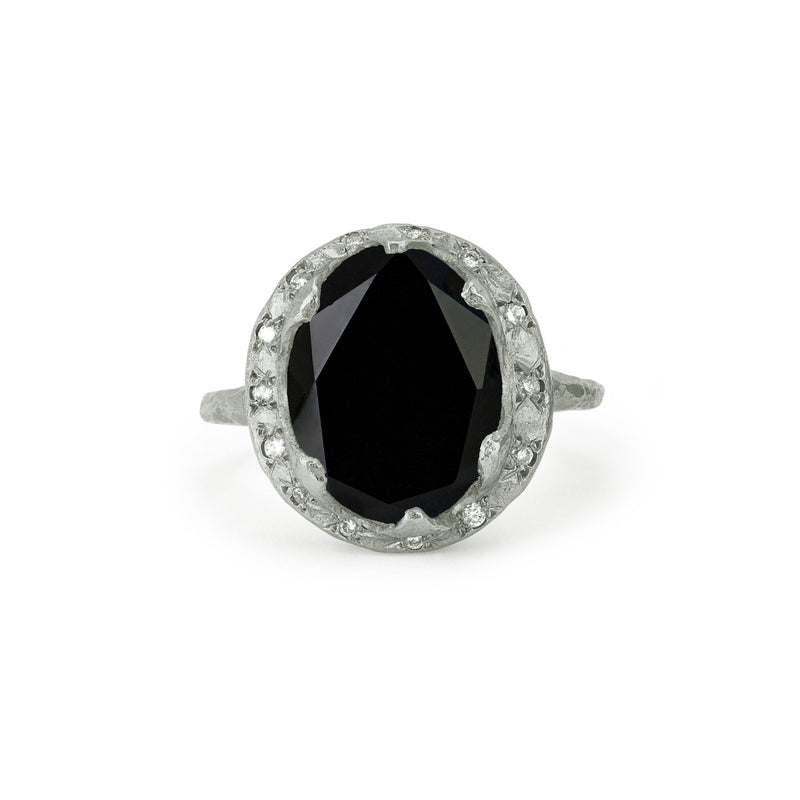 Queen Oval Onyx Ring with Sprinkled Diamonds White Gold 3 by Logan Hollowell Jewelry