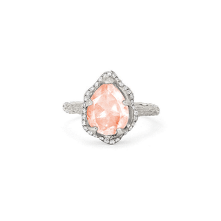 Baby Queen Water Drop Morganite Ring with Full Pavé Halo White Gold 4  by Logan Hollowell Jewelry