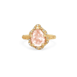 Baby Queen Water Drop Morganite Ring with Sprinkled Diamonds Yellow Gold 4  by Logan Hollowell Jewelry