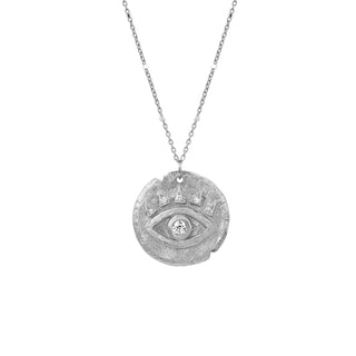 Diamond Baby Eye of Protection Coin Pendant White Gold 16" Twinkle Chain by Logan Hollowell Jewelry