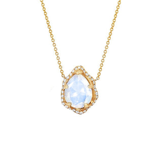 Baby Queen Water Drop Moonstone Necklace with Full Pavé Diamond Halo Yellow Gold   by Logan Hollowell Jewelry